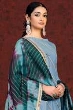 Load image into Gallery viewer, Chanderi Salwar Suit With Sky Blue Color Resham Embroidered Work
