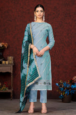 Load image into Gallery viewer, Chanderi Salwar Suit With Sky Blue Color Resham Embroidered Work
