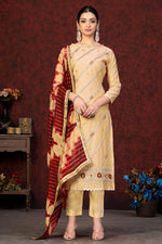Load image into Gallery viewer, Beige Color Chanderi Salwar Suit With Resham Embroidered Work
