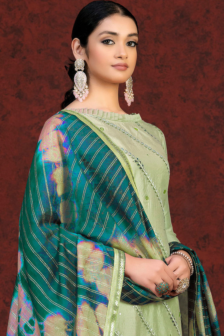 Olive Color Chanderi Resham Embroidred Salwar Suit