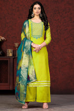 Load image into Gallery viewer, Resham Embroidered Work Green Color Chic Palazzo Suit
