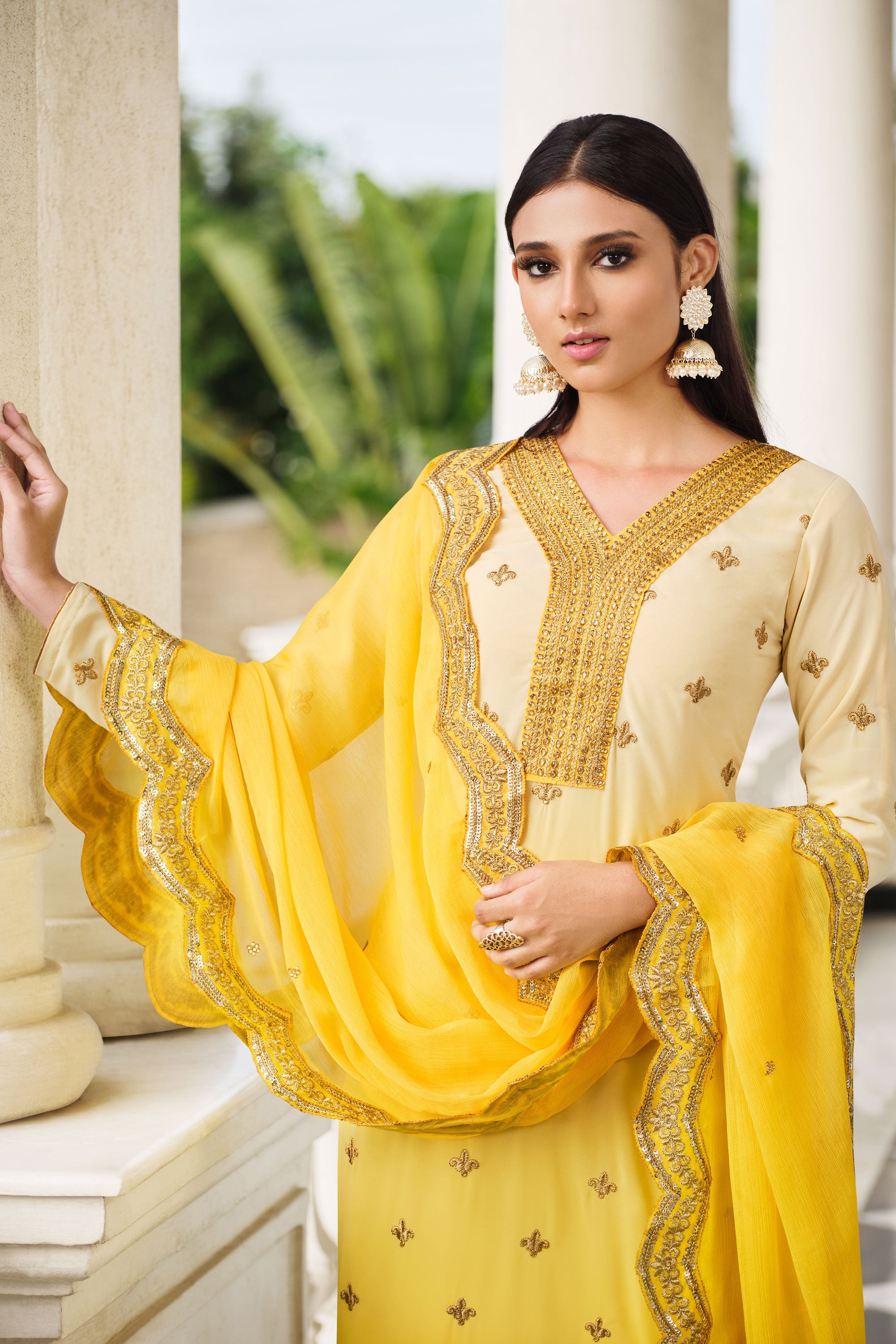 Charming Yellow Color Georgette Fabric Sangeet Wear Salwar Suit