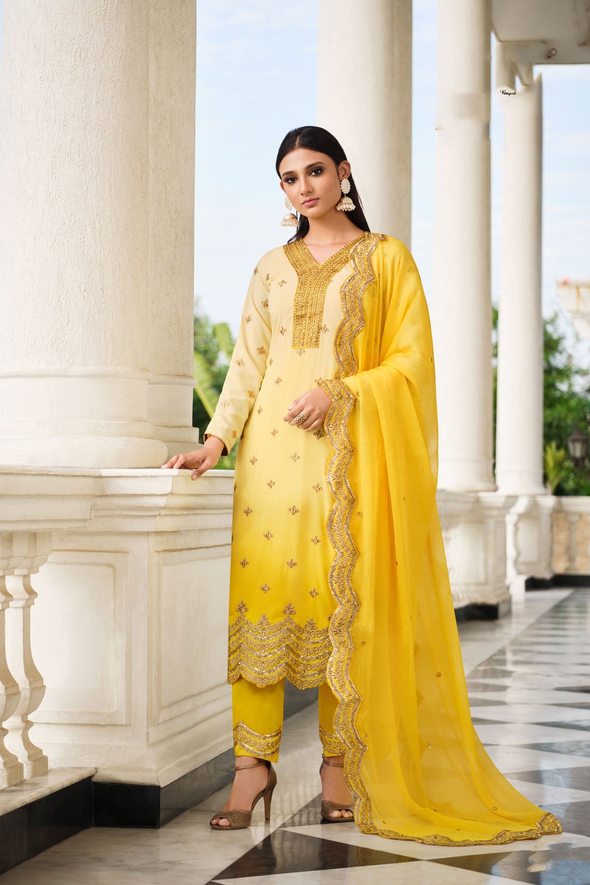 Charming Yellow Color Georgette Fabric Sangeet Wear Salwar Suit