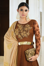 Load image into Gallery viewer, Alluring Art Silk Fabric Brown Color Sangeet Wear Anarkali Suit
