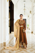 Load image into Gallery viewer, Alluring Art Silk Fabric Brown Color Sangeet Wear Anarkali Suit
