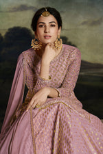 Load image into Gallery viewer, Sonal Chauhan Embroidered Work On Pink Color Trendy Net Fabric Sharara Top Lehenga
