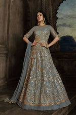 Load image into Gallery viewer, Sonal Chauhan Fascinating Grey Color Net Fabric Wedding Wear Anarkali Suit
