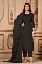 Load image into Gallery viewer, Heavy Art Silk Fabric Embroidered Work On Black Color Salwar Suit
