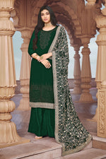 Load image into Gallery viewer, Classic Dark Green Color Festival Look Georgette Palazzo Suit In Fancy Work
