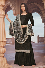 Load image into Gallery viewer, Creative Festival Look Fancy Work Georgette Palazzo Suit In Black Color
