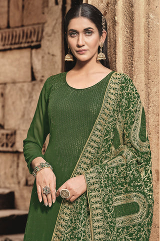 Festive Look Green Color Georgette Alluring Fancy Work Palazzo Suit