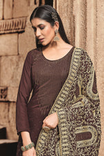 Load image into Gallery viewer, Festive Wear Georgette Fancy Work Lovely Palazzo Suit In Brown Color
