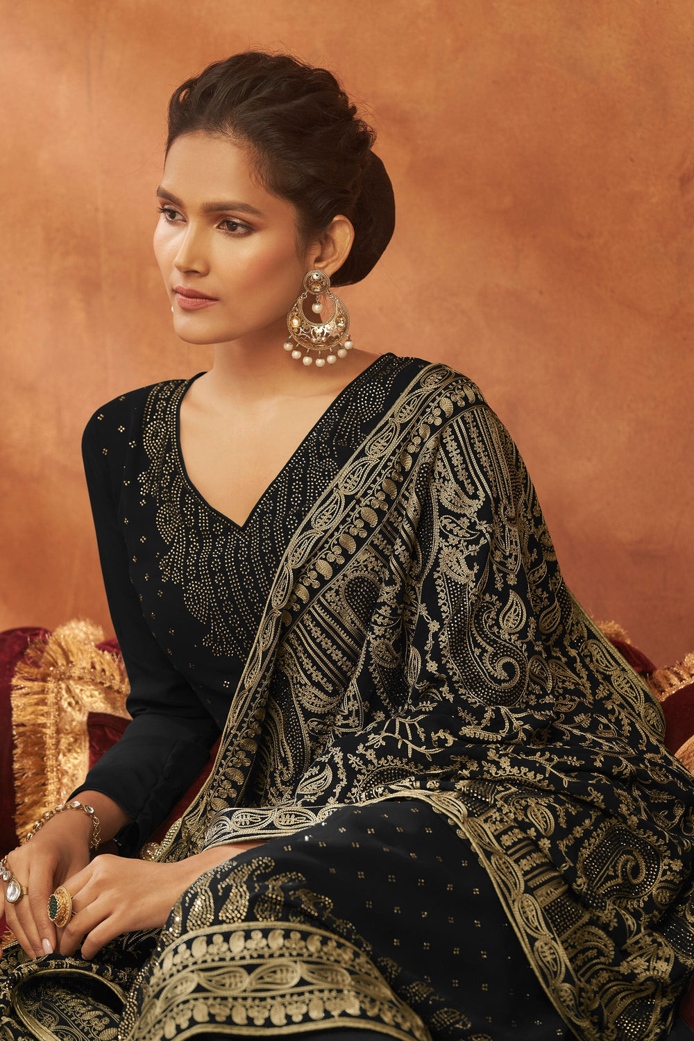 Georgette Black Color Function Wear Winsome Fancy Work Palazzo Suit | Buy Online India