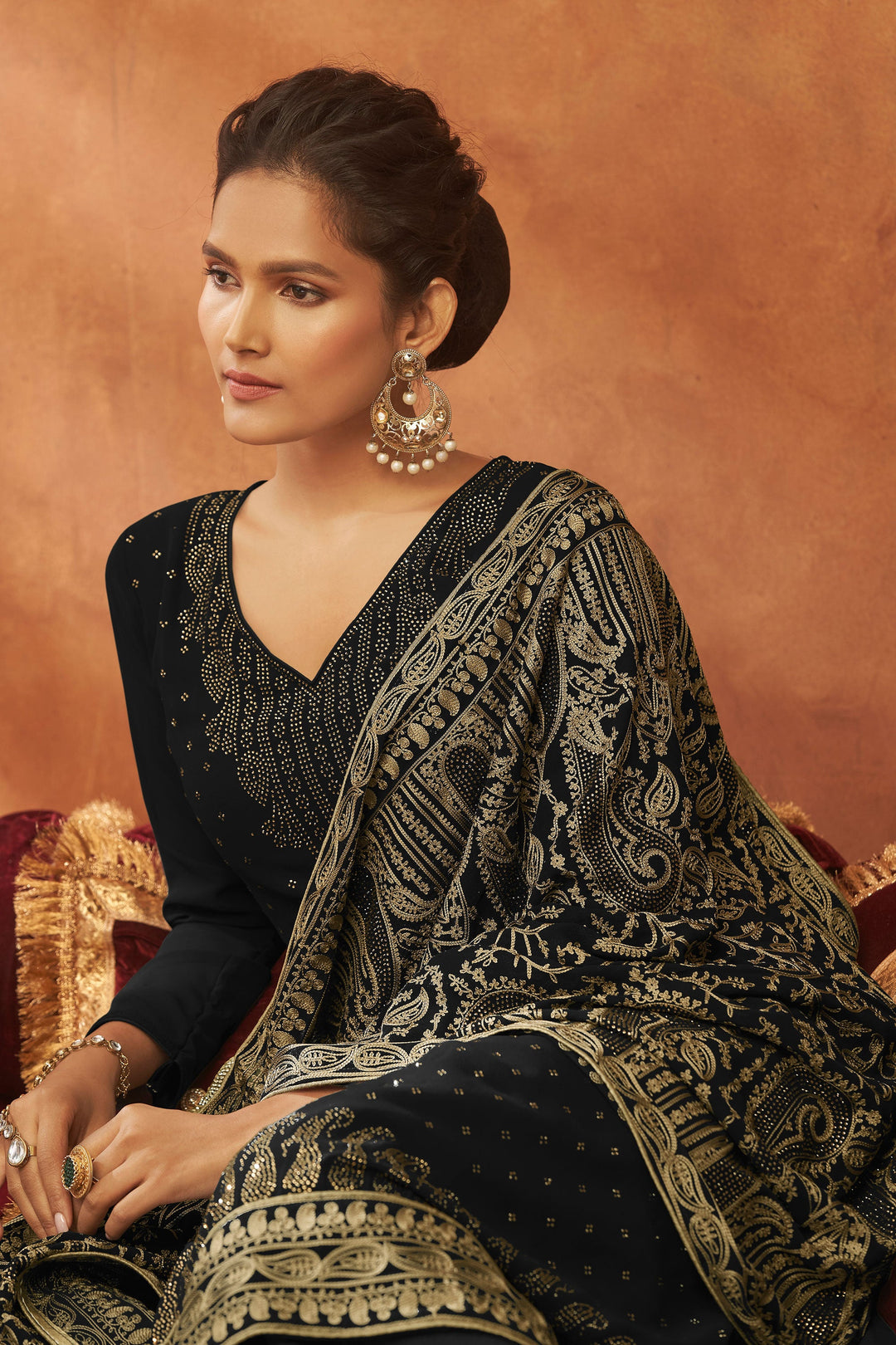Georgette Black Color Function Wear Winsome Fancy Work Palazzo Suit | Buy Online India