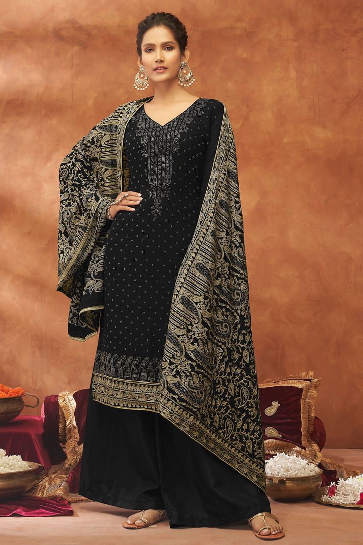 Georgette Black Color Function Wear Winsome Fancy Work Palazzo Suit | Buy Online India