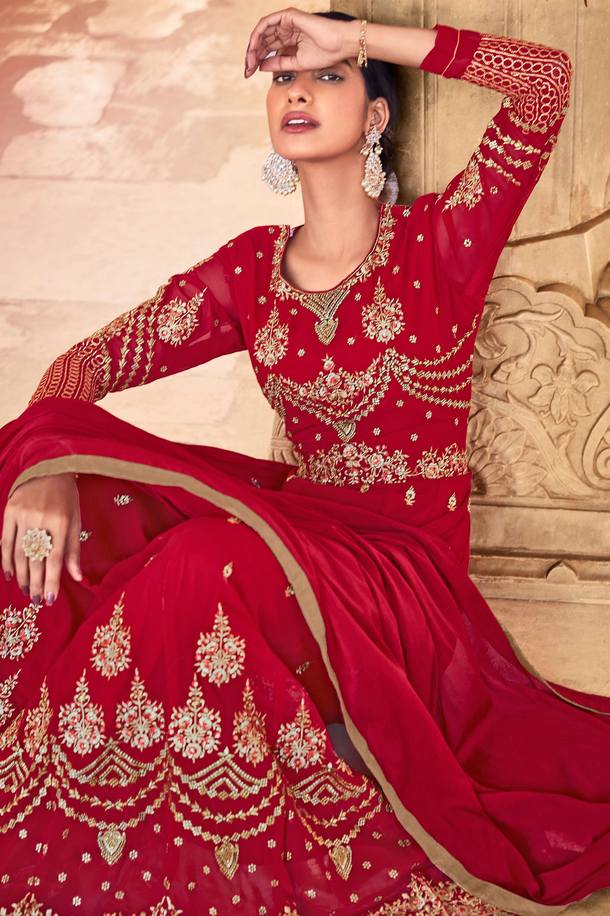 Glamorous Embroidered Work Magenta Color Anarkali Suit For Function