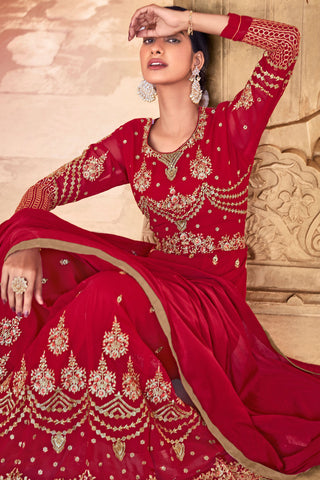 Glamorous Embroidered Work Magenta Color Anarkali Suit For Function