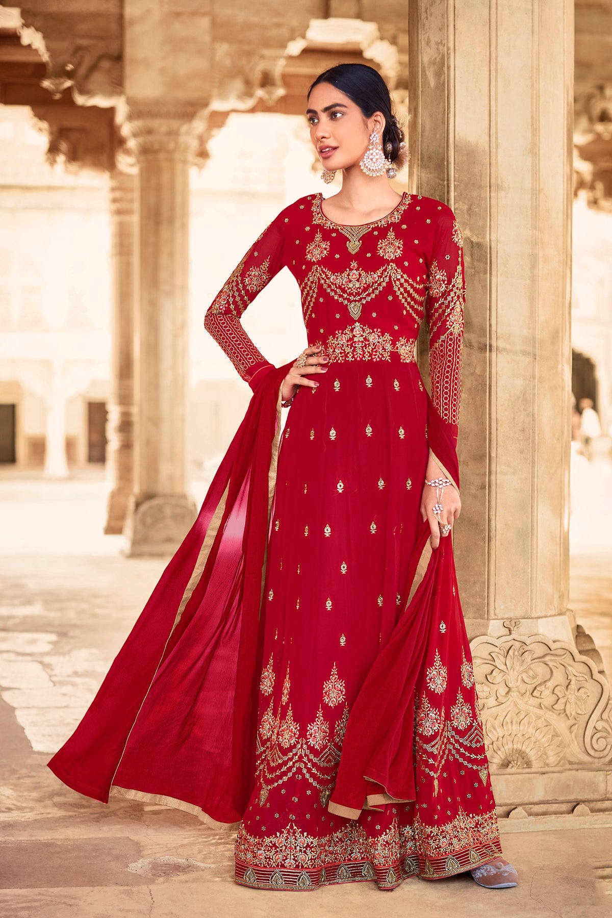 Glamorous Embroidered Work Magenta Color Anarkali Suit For Function