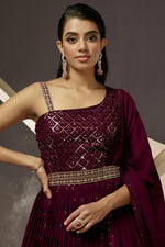 Load image into Gallery viewer, Magenta Party Wear Georgette Fabric Gown With Dupatta
