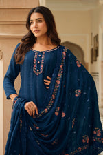 Load image into Gallery viewer, Chinon Fabric Captivating Blue Color Salwar Suit In Function Wear
