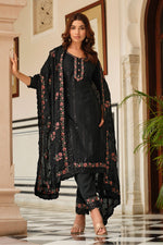 Load image into Gallery viewer, Black Color Chinon Fabric Glamorous Embroidered Salwar Suit
