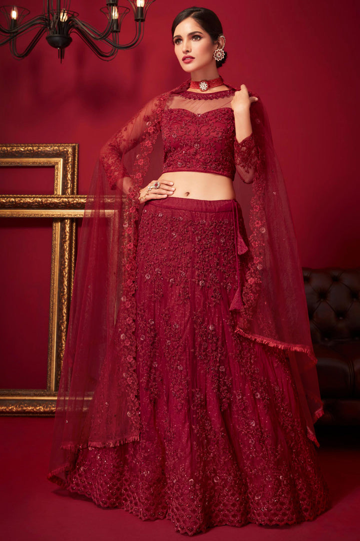Embroidered Wedding Wear Lehenga Choli In Red Color