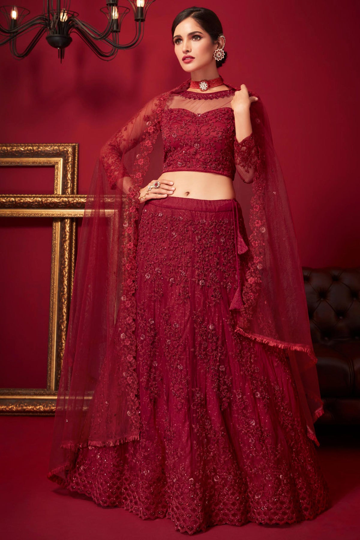 Embroidered Wedding Wear Lehenga Choli In Red Color