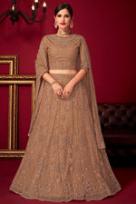 Load image into Gallery viewer, Embroidery Work Net Fabric Designer Lehenga Choli In Brown Color