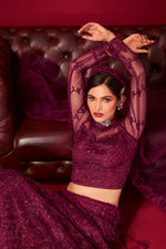 Load image into Gallery viewer, Embroidered Magenta Color Lehenga Choli In Net Fabric