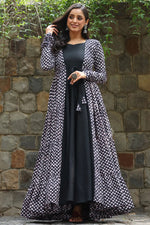 Load image into Gallery viewer, Beautiful Black Color Georgette Fabric Festive Look Readymade Printed Gown

