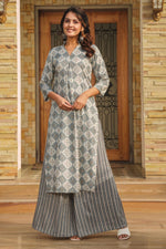 Load image into Gallery viewer, Marvellous Rayon Fabric Digital Printed Kurti With Bottom In Grey Color
