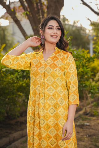 Attractive Rayon Fabric Yellow Color Kurti Bottom Set With Digital Printed Work