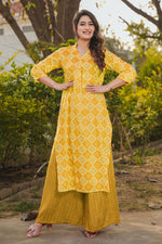 Load image into Gallery viewer, Attractive Rayon Fabric Yellow Color Kurti Bottom Set With Digital Printed Work
