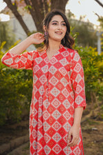 Load image into Gallery viewer, Rayon Fabric Red Color Pleasance Digital Printed Work Kurti With Bottom
