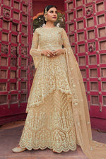 Load image into Gallery viewer, Beige Color Festive Wear Embroidered Net Sharara Suit

