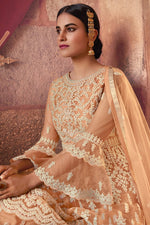 Load image into Gallery viewer, Peach Color Net Festive Wear Embroidered Sharara Suit
