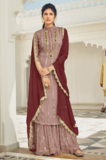 Load image into Gallery viewer, Georgette Function Wear Embroidered Palazzo Suit In Pink Color
