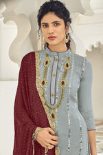 Load image into Gallery viewer, Light Cyan Color Function Wear Embroidered Georgette Palazzo Suit
