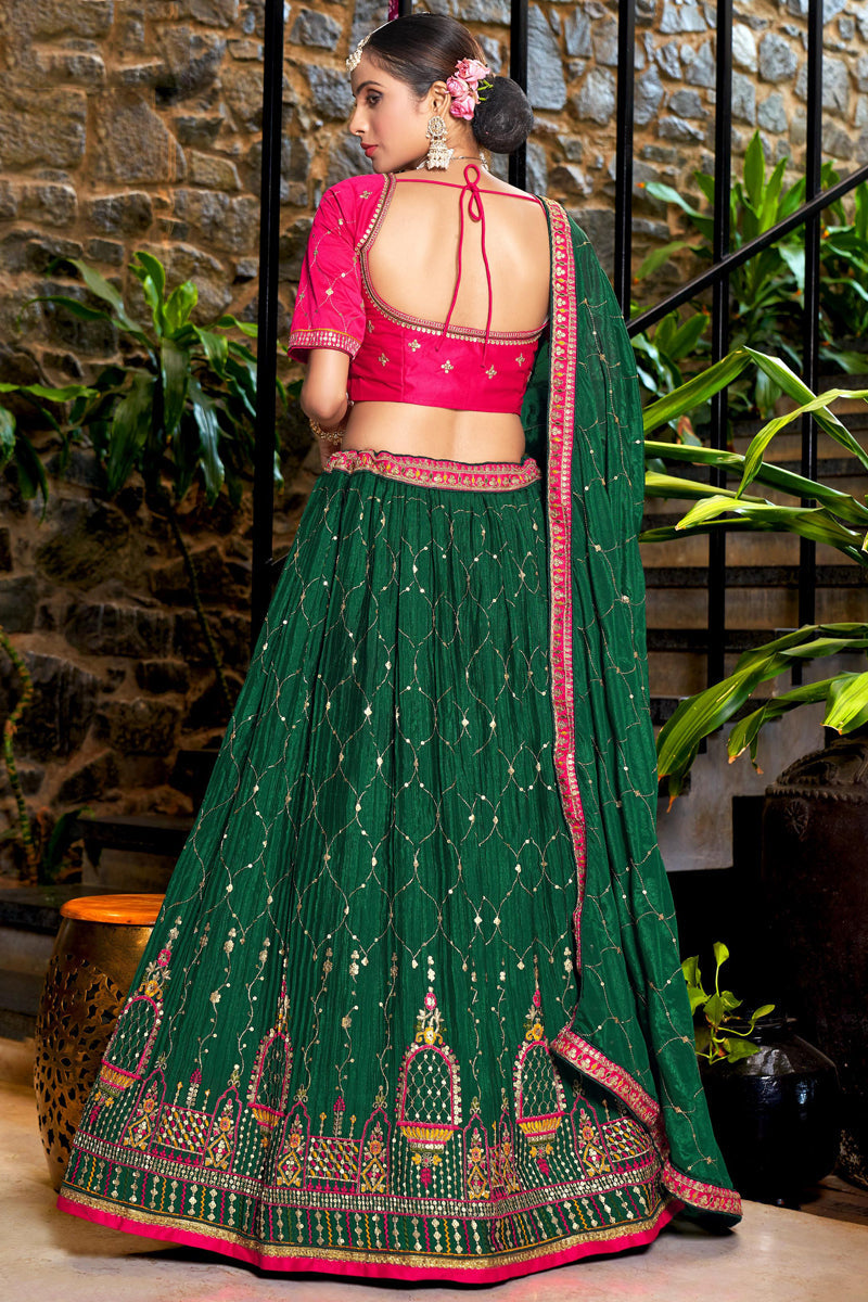 Awesome Embroidered Work On Chinon Fabric Wedding Wear Lehenga Choli