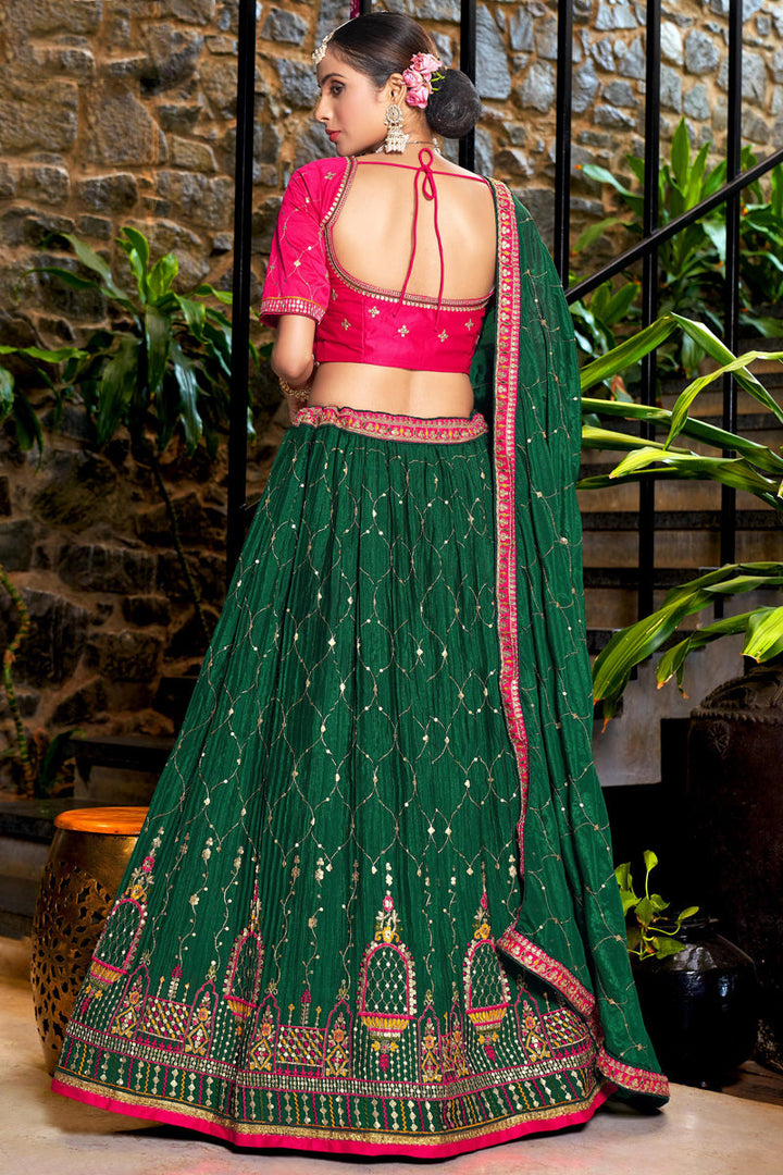 Awesome Embroidered Work On Chinon Fabric Wedding Wear Lehenga Choli