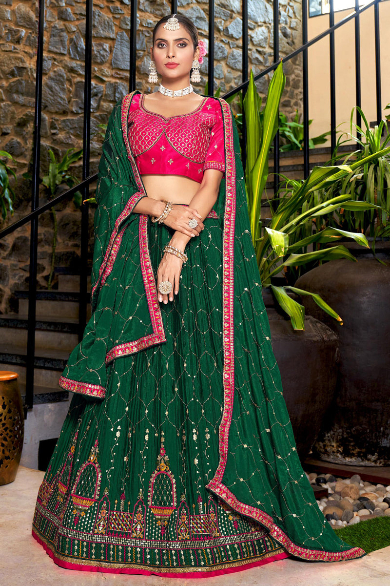Awesome Embroidered Work On Chinon Fabric Wedding Wear Lehenga Choli