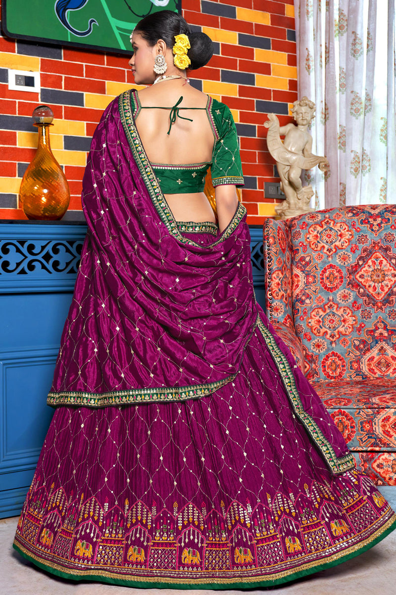 Embellished Magenta Color Chinon Fabric Wedding Wear Lehenga Choli