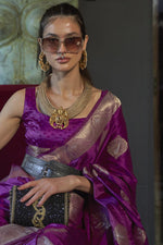 Load image into Gallery viewer, Silk Fabric Weaving Work Purple Color Wedding Wear Designer Saree
