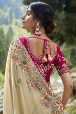 Load image into Gallery viewer, Marvellous Embroidered Work On Fancy Silk Fabric Saree In Beige Color
