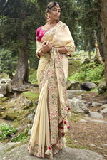Load image into Gallery viewer, Marvellous Embroidered Work On Fancy Silk Fabric Saree In Beige Color
