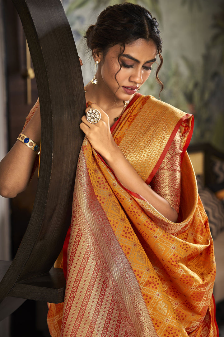 Festive Look Weaving Designs On Orange Color Aristocratic Art Silk Saree | Buy Online India