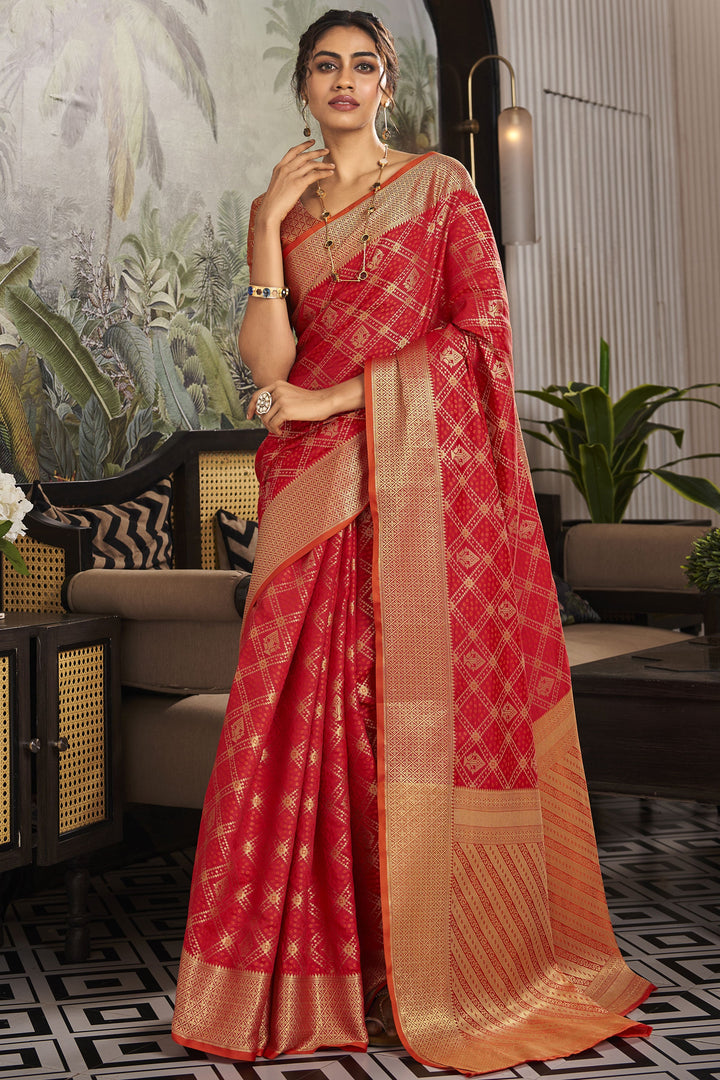 Weaving Designs On Flamboyant Festive Look Art Silk Saree In Red Color | Buy Online India