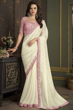 Load image into Gallery viewer, Border Work On Beige Color Sober Sangeet Wear Saree In Art Silk Fabric
