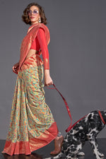 Load image into Gallery viewer, Art Silk Fabric Captivating Sea Green Color Weaving Designs Saree
