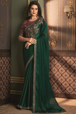 Load image into Gallery viewer, Embellished Dark Green Color Border Work Art Silk Saree
